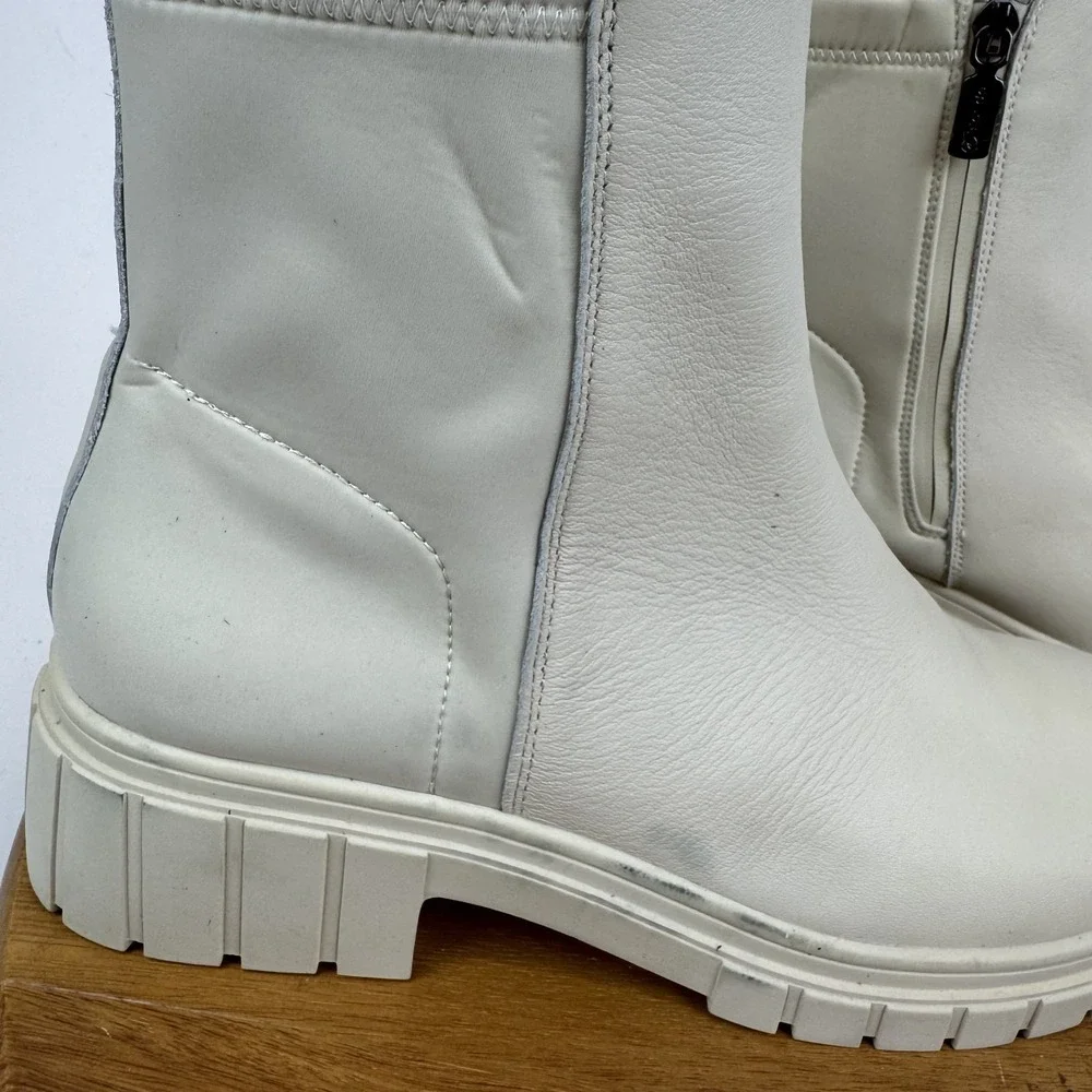 Womens Blondo Prestly Ivory Leather Waterproof Casual Ankle Boots‎ Size 11 M GUC